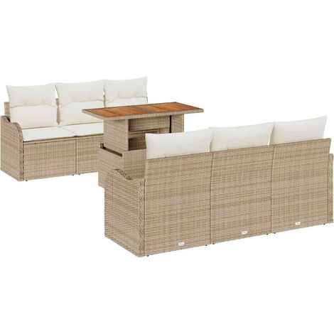 Garden Sofa Set 7 pcs Beige and Cream Poly Rattan vidaXL (1/5)