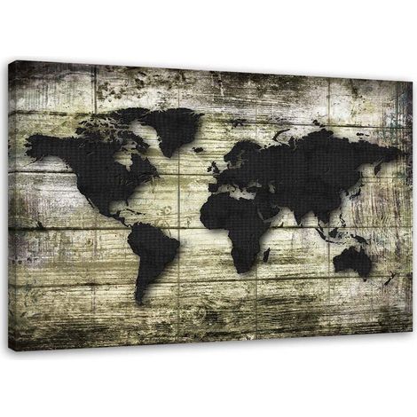 Tableau sur toile Carte du monde Planches Gris Noir 60x40 (1/5)
