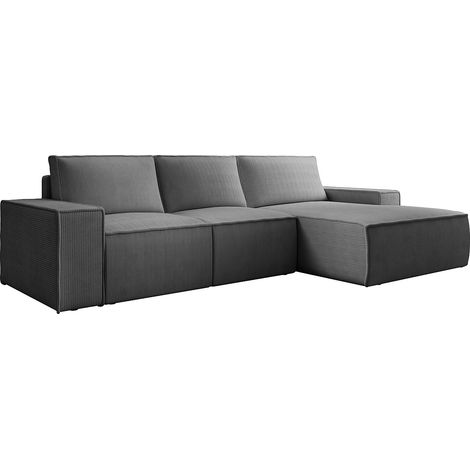 Grand canapé d'angle droit convertible en velours côtelé gris anthracite AMELIA (1/4)