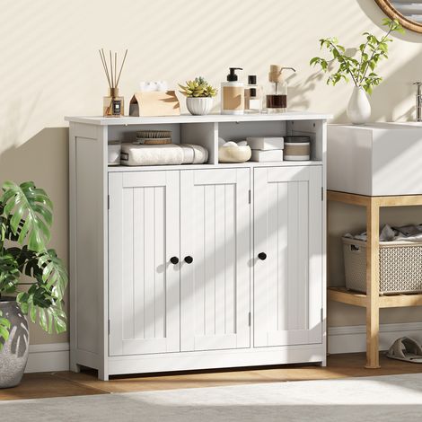 Mobiletto da bagno stretto con 3 ante, 2 vani a giorno, ripiano regolabile, 85x30x85 cm, bianco