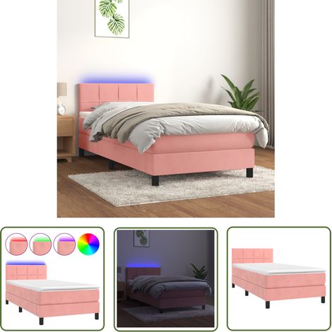 The Living Store Boxspringbett mit Matratze & LED Rosa 100x200 cm Samt - Boxspringbett - Samtbett - Kinderzimmerbetten - Doppelbett - Rosa Bett (1/5)