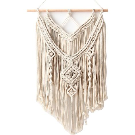 Décoration murale - Suspension murale en macramé - Décoration murale d'intérieur - Suspension murale à pompons - Décoration pour placard à compteurs - Suspension murale tissée - Blanche - 50×80 cm - C (1/5)