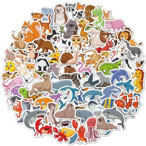 100 Pcs Animal Stickers, Waterproof Vinyl Animal Stickers, Stickers for Sealing Gifts, DIY, Scrapbooking, Greeting Cards, Teens, Skateboard (1/5)