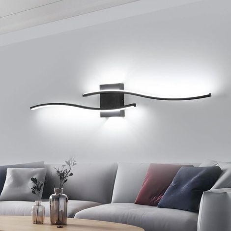 Applique Murale Interieur, 27W 3000LM Lampe Murale LED Moderne 6500K Blanc Froid, Noir Design Lignes Luminaire Mural en Acryliquel pour Chambre, Salon, Couloir, Escalier, 89 CM (1/5)