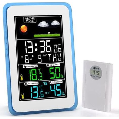Station Meteo Interieur Exterieur Sans Fil,Station Météo Sans Fil,Thermomètre Hygromètre Baromètre Intérieure Extérieure avec Capteur LED Ecran Rétro-éclairage Horloge 10 Fonctions en Une (1/5)