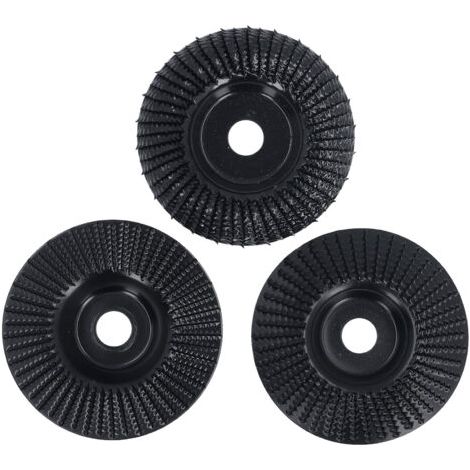 Set aus 3 schwarzen Holzschleifscheiben, 100 mm Durchmesser, 16 mm Innendicke, flache und schräge Schnitzscheibe. (1/5)
