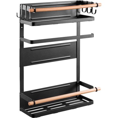 MACLEAN MC-910 ÉTAGÈRE MAGNÉTIQUE POUR RÉFRIGÉRATEUR/MACHINE À LAVER AVEC PORTE-ROULEAU ET 6 CROCHETS AMOVIBLES NOIR JUSQU'À 12 (1/5)