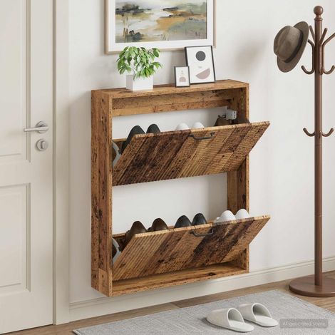 vidaXL Wall-Mounted Shoe Cabinet HAARLEM 71 x 17 x 86 cm Old Wood (1/5)
