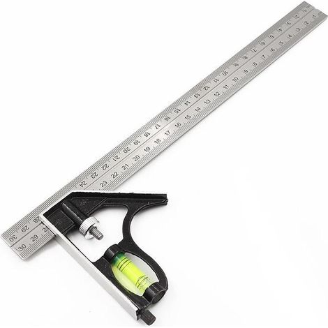 Équerre combinée 300mm en acier inoxydable, carré combiné avec niveau à bulle et crayon traceur, outil de mesure et traçage précis, idéal menuisier et bricolage. (1/4)