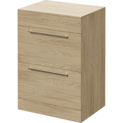 Napoli 460 Light Oak 600mm 2 Drawer Vanity Unit for Countertop Basins - 600mm - Chrome 320mm Handle