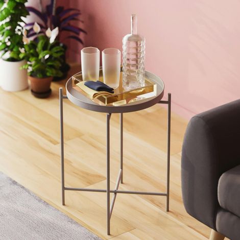 Petite table d'appoint grise - structure ronde, métal SFAX (1/5)