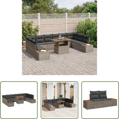 Gartenbank -  Garten Essgruppe mit Kissen 11 pcs Grau und Braun (1/5)