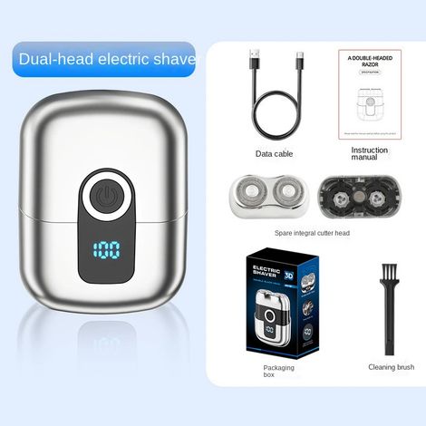 Rasoir électrique étanche pour homme, mini rasoir portable à tête magnétique avec jeu de têtes de lames, appareil compact pour rasage quotidien, argenté (1/5)