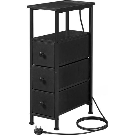 Levede Slim Bedside Table with Charging Station 3 Drawers for Bedroom Black (1/5)