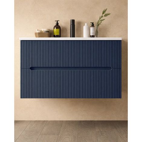 Mobile bagno petrolio 120x46 cannettato Urbino con lavabo ceramica (1/5)