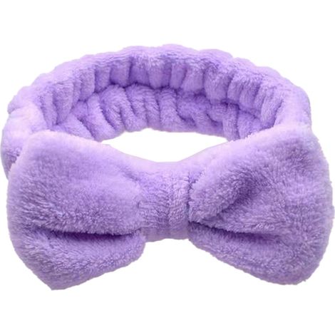 Bandeau De Cheveux Femme - En Flanelle Douce Avec Nœud - Pour Maquillage Et Douche - Violet (1/5)