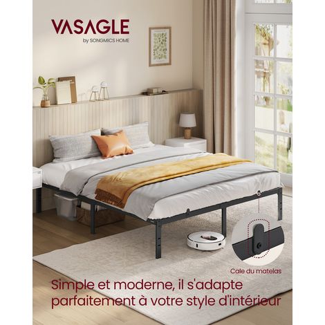 Vasagle – Cadre de lit double 160 x 200 cm en métal – Espace de rangement 31,6 cm – Montage facile – Charge jusqu'à 500 kg – Noir mat (1/5)