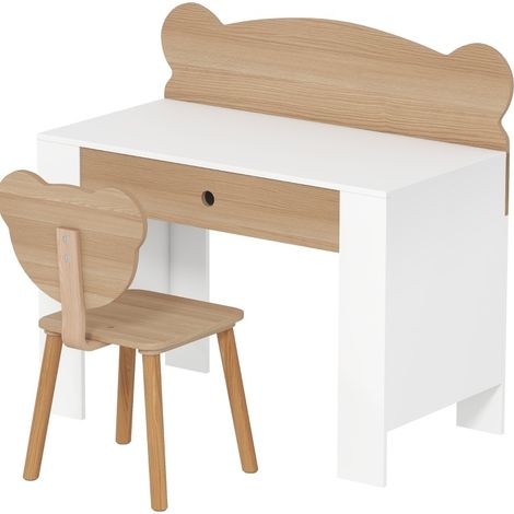 Scrivania per bambini con sedia e cassetto in legno naturale HOMVRA (1/5)
