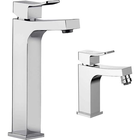 Miscelatore lavabo alto + bidet Jacuzzi  rubinetteria Tank ottone cromato per piletta click clack (1/5)