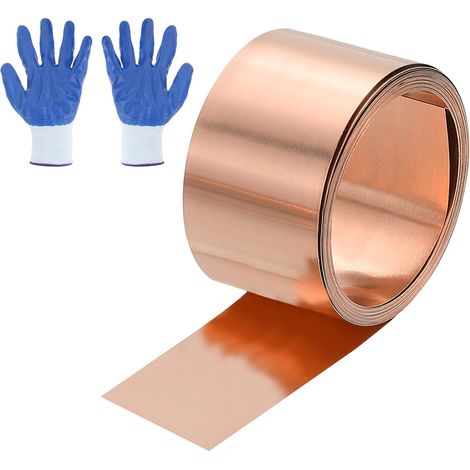 3.28ft Rouleau De Feuille De Cuivre, 1000x20x1mm Bande De Cuivre naturele Rouleau De Solin Plaque De Metal Feuille Avec Gants Etanche Pour Toiture Reparation Maison Projets DIY (1/5)
