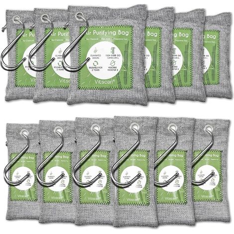 Bambuskohlebeutel zur Luftreinigung, Geruchs- und Feuchtigkeitsabsorption, natürlicher Auto-Lufterfrischer, Schuhdeodorant, 12er-Pack (1/5)