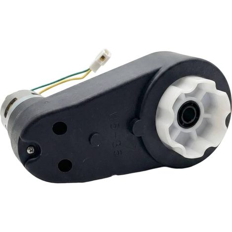 Boîte de vitesses pour voiture électrique enfant à boîtier noir, engrenages de sortie blancs, connecteur câblé pour boîte de vitesses moteur RS775, W5-35 noir. (1/5)