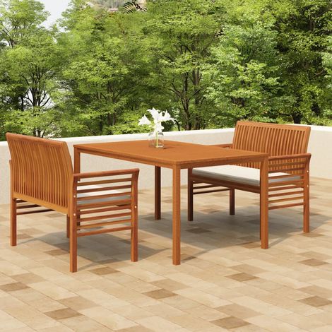 Set da Pranzo per Esterni 3pz con Cuscini Legno Massello Acacia vidaXL (1/5)