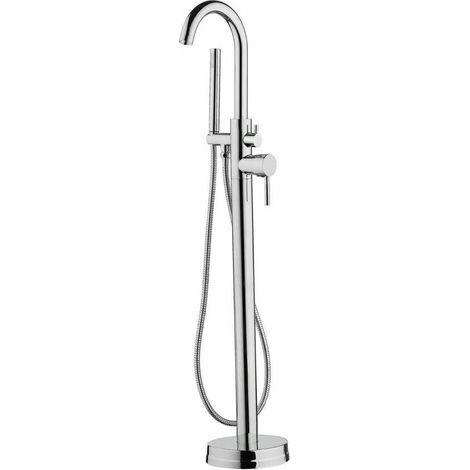 Robinet de baignoire sur pied rétro - Robinet de baignoire - Douchette à main - En cuivre et acier inoxydable - Montage au sol - Argent - Baignoire Douche Kit (1/5)