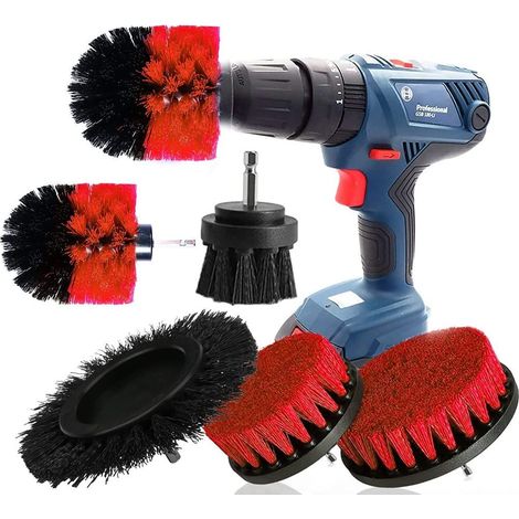 Kit de 5 brosses de nettoyage pour perceuse, comprenant une brosse pour rebords de baignoire, du carrelage, des accessoires de cuisine, de voiture, des coins de canapé et des grilles de barbecue. (1/5)