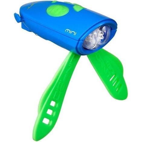 Luz para bicicleta Hornit Mini verde/azul 2 en 1 con bocina/timbre para niños, para bicicletas y patinetes.