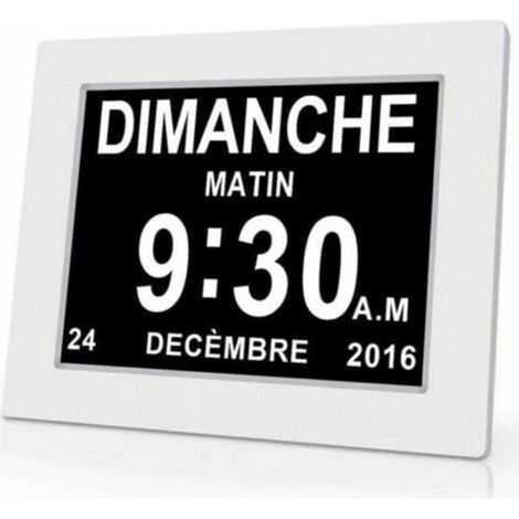 Orologio digitale con calendario (17,8 cm) – con visualizzazione di data e ora – orologio per genitori con Alzheimer – promemoria per farmaci per nonni e bambini – Bianco – 20,4 x 14,3 cm