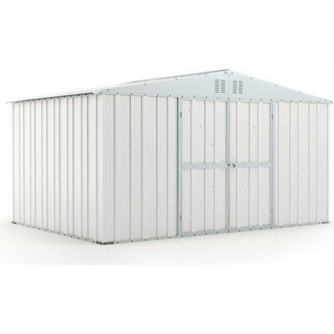 Casetta Box da Giardino in Lamiera di Acciaio Porta Utensili 403x269x217 cm Enaudi Bianco