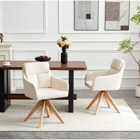 REDOM - Juego de 2 sillas de comedor giratorias, respaldo alto ergonómico, giro de 360°, tejido estructurado y madera maciza beige claro (1/5)