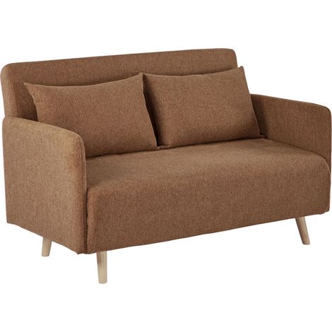 Canapé convertible 2 places en tissu pieds bois clair - Rouille - Belushi