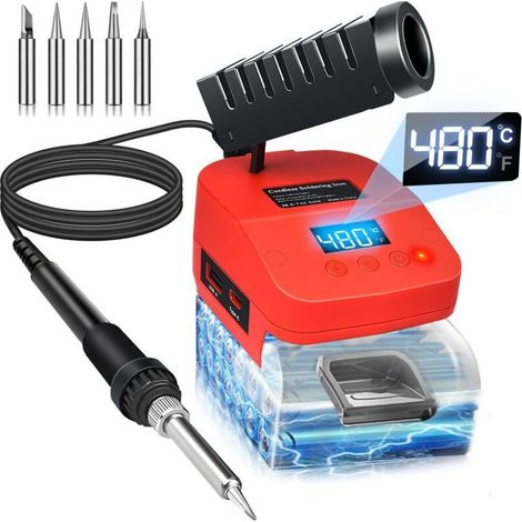 Fer à Souder Sans Fil Pour Batterie Milwaukee M18 18V à Chauffage Rapide, Station de Soudage LCD Numérique électrique Avec Ports de Charge USB et Type C, Fer à Souder Réglable Portable Pour Bricolage (1/4)