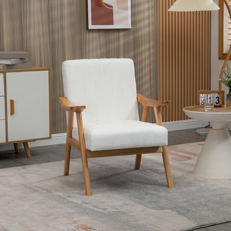 CHICFURN Poltrona lounge 68 x 74 x 82 cm in legno color crema, stile scandinavo con braccioli (1/5)