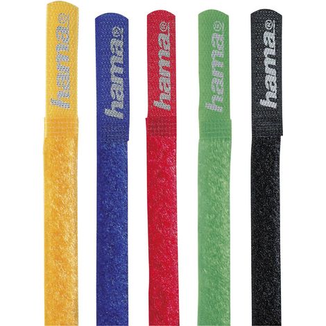 Serre-câbles autoadhésif Hama 00020535 (L x l) 215 mm x 16 mm 5 pc(s) rouge, bleu, noir, jaune, vert D43981 (1/5)