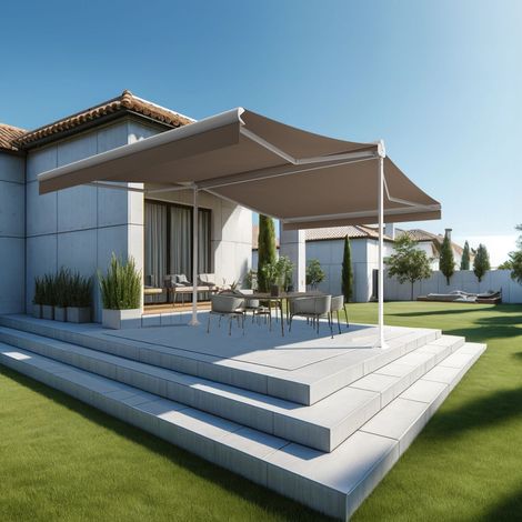Tenda da sole doppia pendenza ENARGITE 4,00x2x3,00 M (Manuale - Bianco satinato RAL9010 - Grigio talpa 250 g/m²) (1/5)
