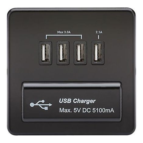 Prise de charge USB 4 trous sans vis (5,1 A) - Noir mat avec broches noires - SFQUADMB (1/5)