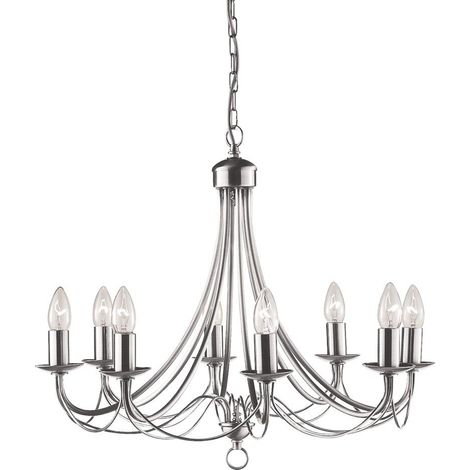 Searchlight Maypole - Lustre à 8 ampoules au fini argent satiné, E14 (1/3)