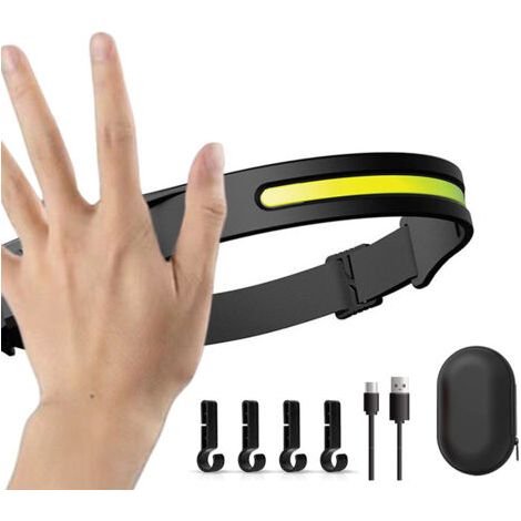 Lampe frontale LED ultra puissante UNBON, rechargeable par USB-C, avec 5 modes d'éclairage, capteur de mouvement, étanche IPX4, légère et super lumineuse, idéale pour la randonnée, le bricolage, le ca (1/5)