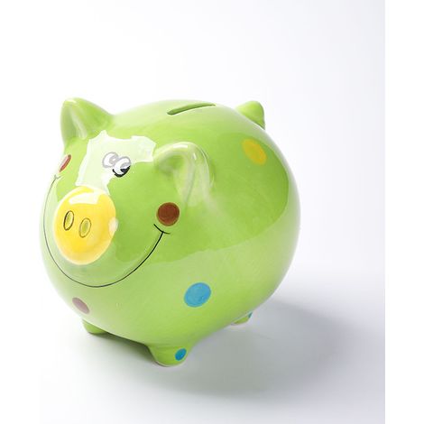 Grande tirelire en forme de cochon avec des cœurs de Vert, cadeau pour enfants et adultes, verte. (1/5)