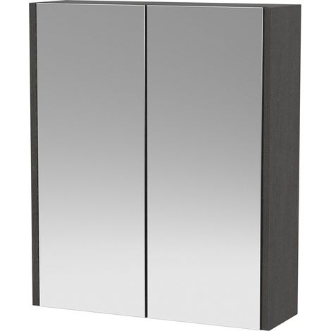 Hudson Reed Juno Graphite Grey Woodgrain 600mm 2 Door Mirrored Cabinet - NPF2217 (1/2)