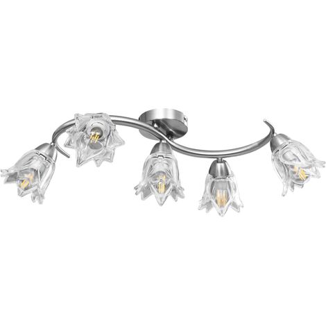 Plafonnier,Lampe et abat-jour verre transparent 5 ampoules E14 Tulipe CFW43857 (1/5)
