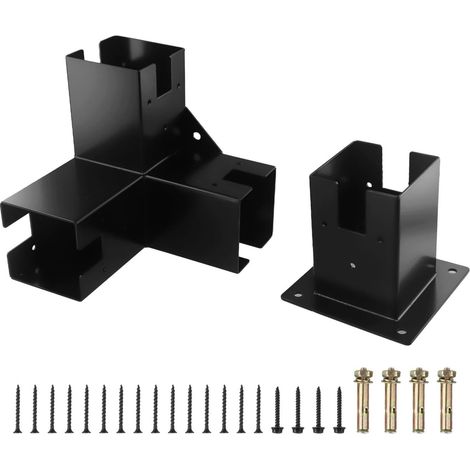 Support d'angle à angle droit robuste pour pergola en bois, jardin, terrasse, en acier noir, 218 mm (base + 3T) (1/5)