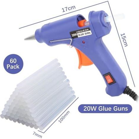 Pistolet à Colle Chaude, 20W Pistolet a Colle avec 60pcs 7mm100mm Bâtons de Colle, Pistolets à Colle électriques Pistolet a Colle Chaude pour Réparation, Artisanat, DIY, Maison (1/4)