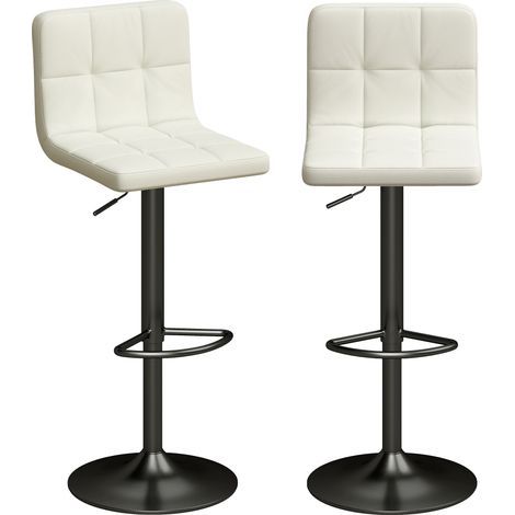 verstellbare Barhocker mit Fußstütze, PU-Leder und Stahl, 39,5 x 44 x 88–110 cm, Creme (1/5)