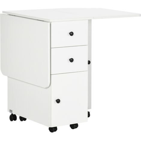Multi-Storage Six-Person Drop Leaf Dining Table - White (1/5)