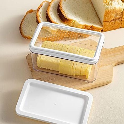 Beurrière en plastique avec couvercle en silicone et lame pour une découpe et un rangement faciles, sans BPA (1/3)