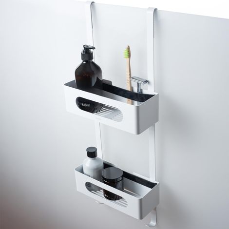 Étagère Douche à Suspendre Inox ,Panier Douche sans Perçage,Rangement Suspendu pour Cabine,Organiseur Gel à Accrocher,Caddy Salle de Bain Acier Antirouille,Blanc Mat (1/5)